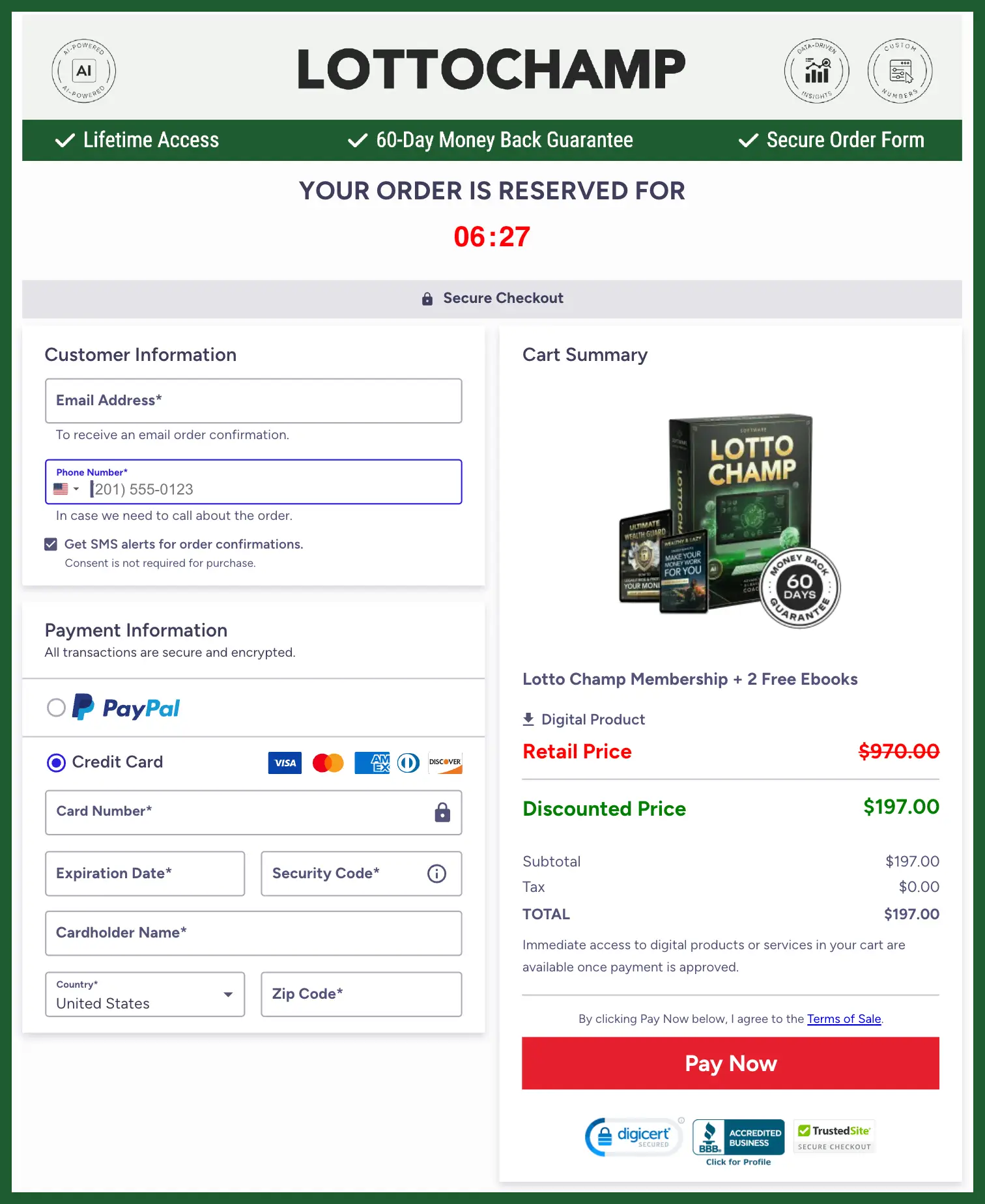 LottoChamp Secured Order Page